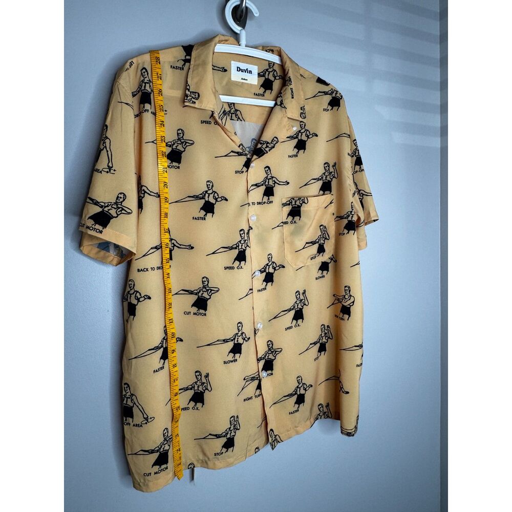 Duvin Yellow Graphic Hawaiian Ski Wakeboard Shirt Medium Retro Vacation Print M - Picture 6 of 7